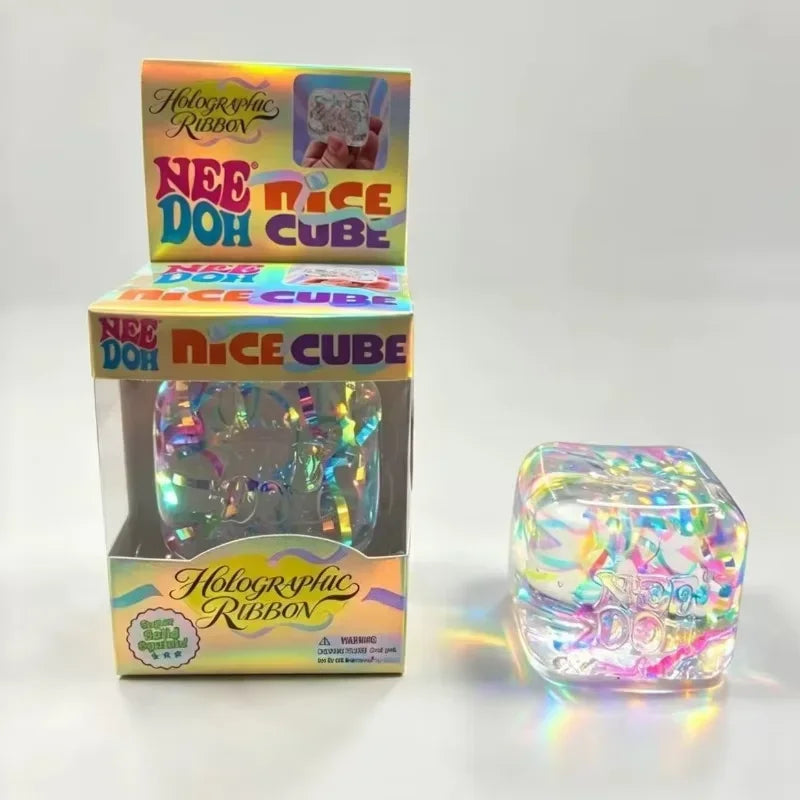 Nee Doh Sensory Squeeze Toys – Holographic Cube & Color Options