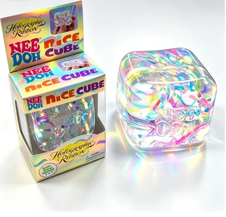 Nee Doh Sensory Squeeze Toys – Holographic Cube & Color Options